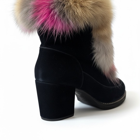 Stuart Weitzman Yukon Real Fur Royal Blue Velvet Lace-Up Boots | Women's 8M - Picture 13 of 14